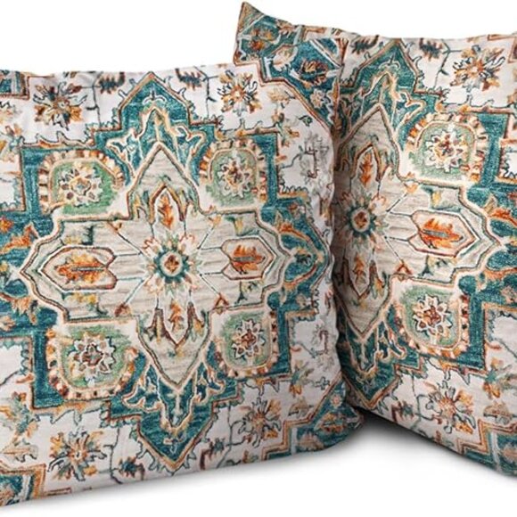 NEW 2 Set 🎀 Boho Green Throw Pillow Covers 18"" Bohemian Velvet Soft Be… - Picture 6 of 9